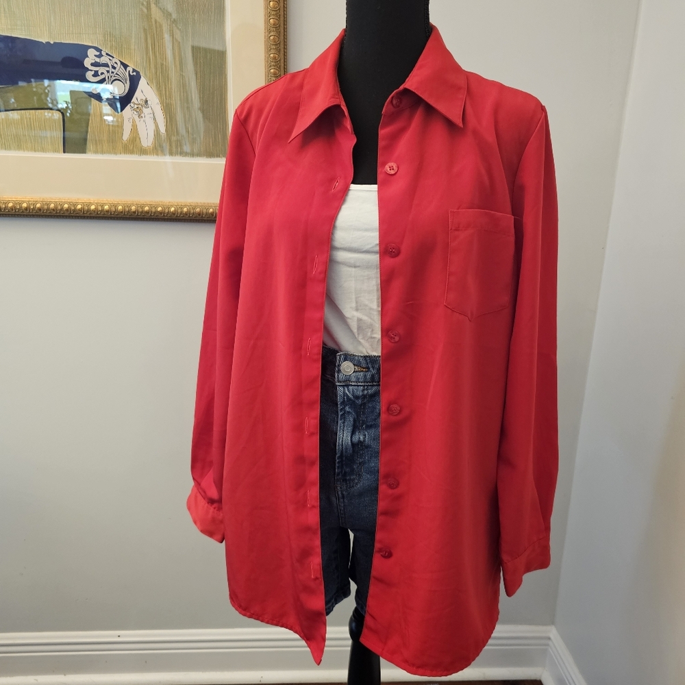 Vintage Vibrant Red Button-Down Basic Editions Bl… - image 4